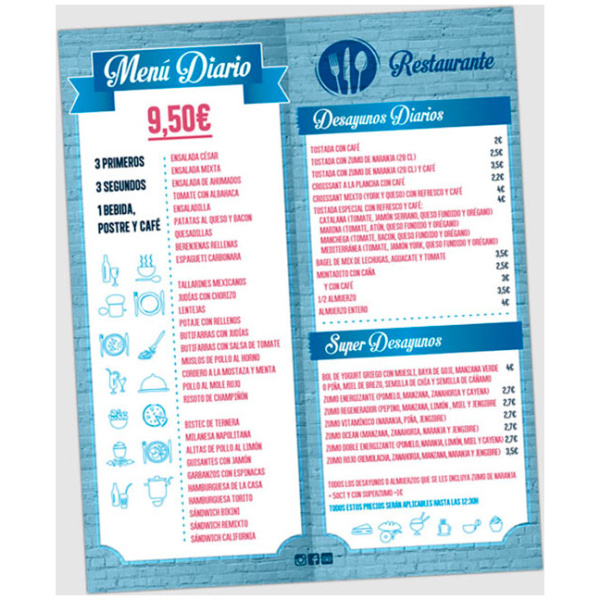 cartas menu diptico