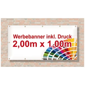 Andamio pancarta publicitaria de PVC 2 m x 1 m incluye dobladillo y ojales impresion brillante especialmente estable resistente a la intemperie 510 gm unilateral con 0