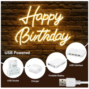 Arrinew Letrero Neon Cartel Luminoso LED Happy Birthday Luz de Neon Blanco Calido Decoracion de Fiesta de Cumpleanos 0 2