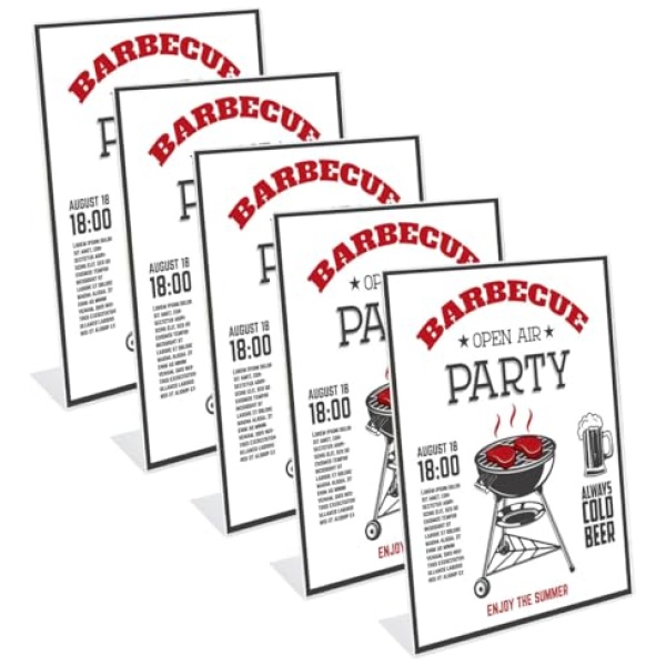 BUYGOO Expositor de mesa A4 5 unidades acrilico A4 soporte en L transparente DIN A4 soporte inclinado soporte A4 para restaurantes hoteles conferencias cafeterias promociones exposiciones 0