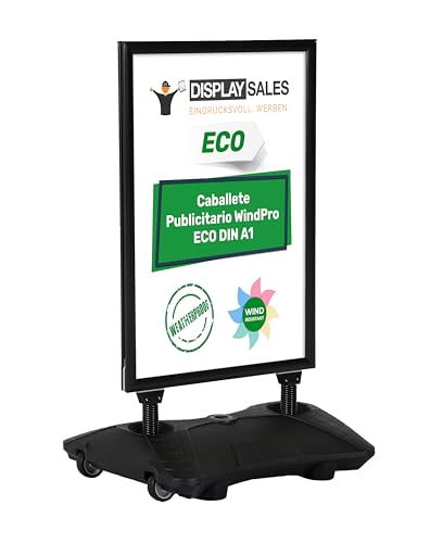 DISPLAY SALES Caballete publicidad exterior WindPro ECO Caballete publicitario OUTDOOR en formato DIN A1 Soporte para cartel A1 en negro Panel publicitario de doble cara para 2 carteles 0