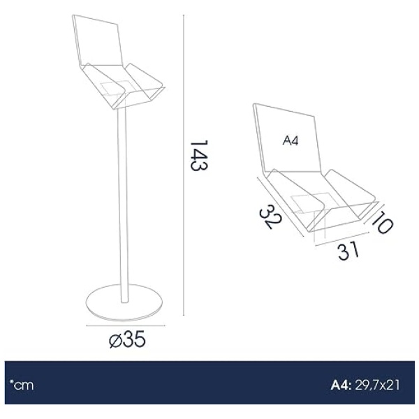 Danieli Store Expositor Publicitario de Pie con Atril para Libros Tamano A4 Horizontal Soporte de Metacrilato para Folletos 0 1