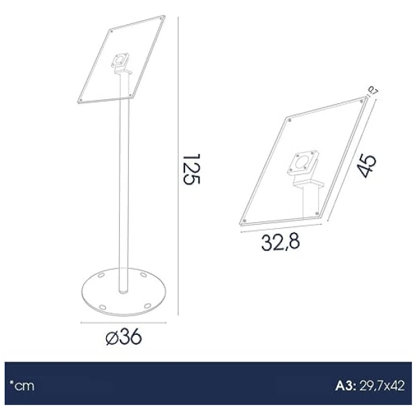 Danieli Store Expositor Publicitario de Pie de Metacrilato Transparente Soporte para Carteles A3 con Cierre Magnetico Orientable en Horizontal y Vertical Soporte Porta Menu de Exterior 0 1