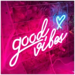 Good Vibes Letrero de Neon Neon Personalizado Rosa LED Word Neon Sign Letreros Decoracion de Pared Letrero Neon Luminoso Letras Luces Neon para Bar Pub Hogar Fiesta Boda 40 20cm 0