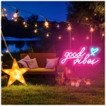 Good Vibes Letrero de Neon Neon Personalizado Rosa LED Word Neon Sign Letreros Decoracion de Pared Letrero Neon Luminoso Letras Luces Neon para Bar Pub Hogar Fiesta Boda 40 20cm 0 3