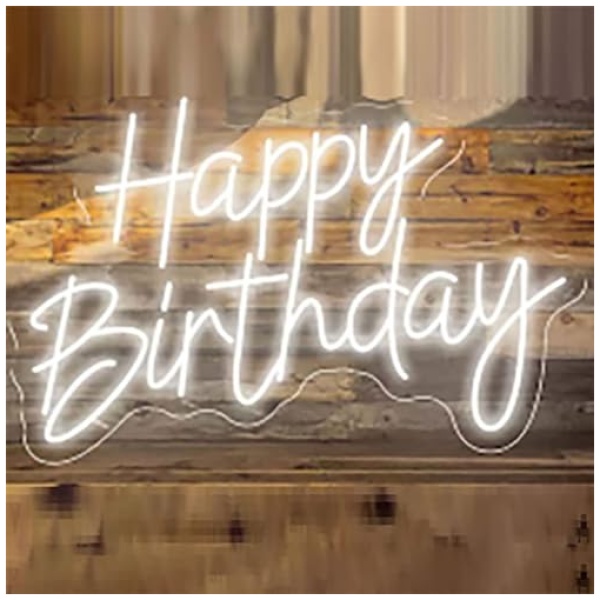 HFHungkeong Happy Birthday Neon Senales LuminosasLed Neon Personalizado Letrero Lampara decorativa de pared para cafeteria fiesta de aniversarioReutilizable y regulable alimentado por USBBlanco 0 3