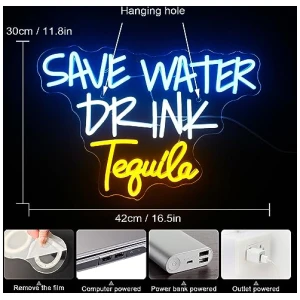 Horseneon Ahorra Agua Bebe Tequile Neon Sign Led Neon Bar Sign Letra Luz de Neon para Decoracion de Pared Bar Luz LED para Pub Inicio Bar Club Man Cave 0 0