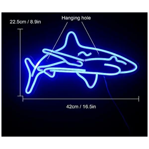 Ineonlife Tiburon Letrero de neon LED Para Dormitorio Letreros De Neon Azules Decorativos De Pared 17x9 Acrilico USB Luz Nocturna unica Para Sala De Estar Tienda Hotel Fiesta Suministros 0 0