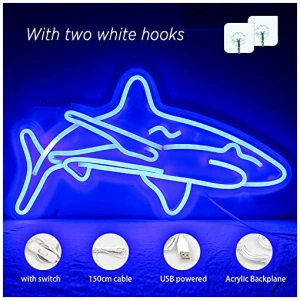 Ineonlife Tiburon Letrero de neon LED Para Dormitorio Letreros De Neon Azules Decorativos De Pared 17x9 Acrilico USB Luz Nocturna unica Para Sala De Estar Tienda Hotel Fiesta Suministros 0 1