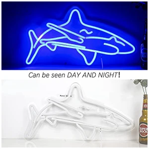 Ineonlife Tiburon Letrero de neon LED Para Dormitorio Letreros De Neon Azules Decorativos De Pared 17x9 Acrilico USB Luz Nocturna unica Para Sala De Estar Tienda Hotel Fiesta Suministros 0 2