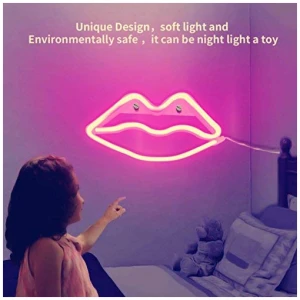 LED Lips en forma de letreros de neon Arte romantico Luces decorativas Decoracion de la pared para Studio Party Habitacion de los ninos Sala de estar Fiesta de bodas Decoracion de Navidad Rosa 0 2