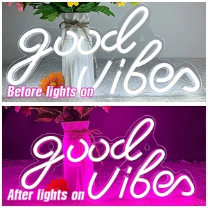 LUFEIS Good Vibes Letrero de Neon Letreros de Neon LED Cartel Luminoso LED Neon Sign Luz de Decoracion con Forma de Letrero de Neon LED Senal de Neon Decoracion para Bares Tiendas Discotecas 0 2