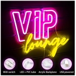 Letreros de neon VIP Lounge para decoracion de pared Luz de neon VIP para decoracion de habitacion Letrero de luz VIP con alimentacion USB para oficina hotel bar cafeteria tienda Rosa y amarillo 0 1