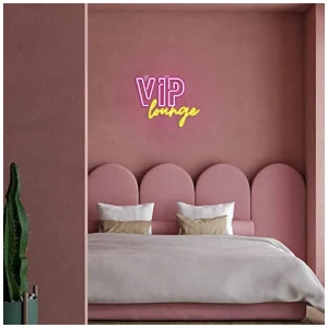 Letreros de neon VIP Lounge para decoracion de pared Luz de neon VIP para decoracion de habitacion Letrero de luz VIP con alimentacion USB para oficina hotel bar cafeteria tienda Rosa y amarillo 0 3