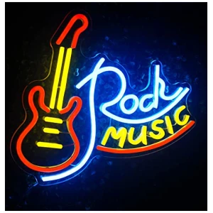 Looklight Rock Music Senales de neon para Decoracion de pared Guitar Led Luces de neon USB Music Senales de luz de neon para Dormitorio Sala de juego bar estudio de musica fiesta rockera 0 0