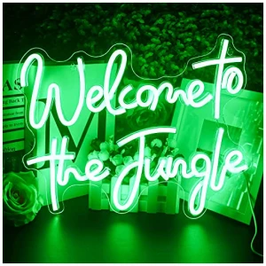 Looklight Welcome to the Jungle Signo con Letras de neon verde Luces LED USB para la decoracion de la pared del dormitorio Bar Club Boda Compromiso 0 0