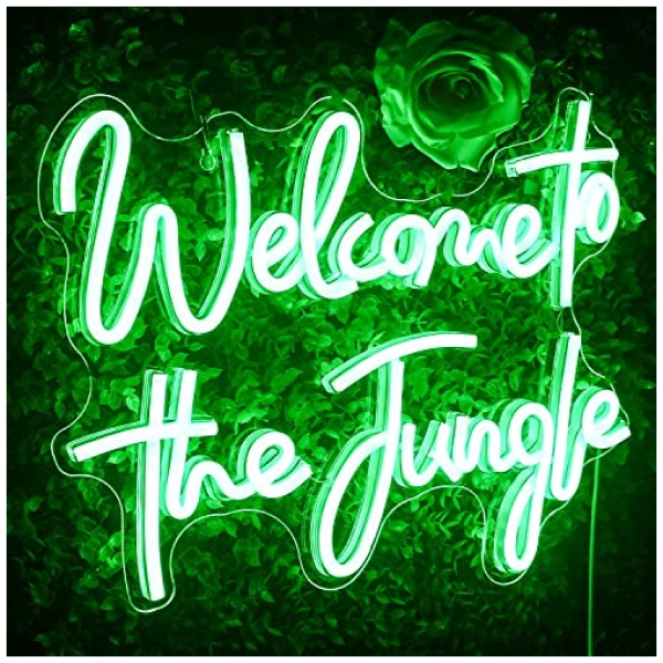 Looklight Welcome to the Jungle Signo con Letras de neon verde Luces LED USB para la decoracion de la pared del dormitorio Bar Club Boda Compromiso 0