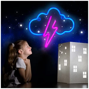 MULEVIP Relampago Nube Letrero de NeonSenal de NeonColgar Decoracion de Paredcon Bateria o USB Energizadopara Dormitorio Apartamento Bar Boda Navidad Cumpleanos Ninos Y Ninas Regalo 0 3