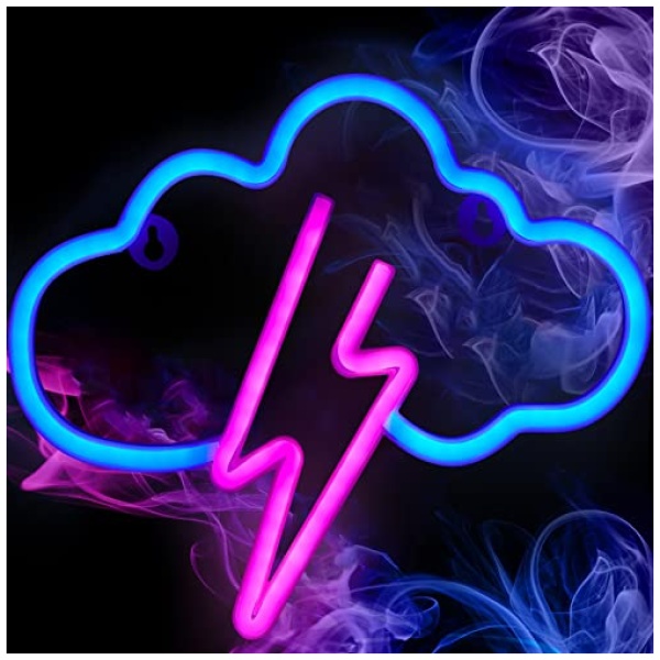 MULEVIP Relampago Nube Letrero de NeonSenal de NeonColgar Decoracion de Paredcon Bateria o USB Energizadopara Dormitorio Apartamento Bar Boda Navidad Cumpleanos Ninos Y Ninas Regalo 0