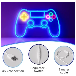 NELUX Mando Gaming Neon LED Gamer Decoracion Habitacion Luces Neon Pared Gaming Decoracion Letrero Neon Gamer Habitacion Juvenil Luz Cartel Luminoso Decorar Setup Conexion USB con Regulador 0 2