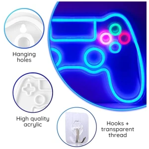 NELUX Mando Gaming Neon LED Gamer Decoracion Habitacion Luces Neon Pared Gaming Decoracion Letrero Neon Gamer Habitacion Juvenil Luz Cartel Luminoso Decorar Setup Conexion USB con Regulador 0 3