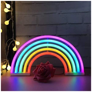 NIWWIN Arco iris neonLogotipo de neon rosa en forma de arco iris Decoracion de Dormitorio Regalos Para NinosBar Fiesta Navidad Boda Decoraciones de Neon3AA alimentado por bateriaUSB 0 3