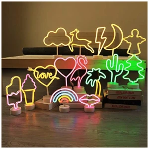 NIWWIN Letrero de luz de neon LED Decoracion de pared Luz de noche USBNeon con pilas para Navidad Regalo de cumpleanos Fiesta Ninos Sala de estar Decoracion de boda Cactus 0 1