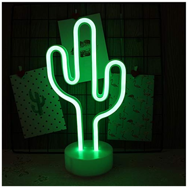 NIWWIN Letrero de luz de neon LED Decoracion de pared Luz de noche USBNeon con pilas para Navidad Regalo de cumpleanos Fiesta Ninos Sala de estar Decoracion de boda Cactus 0