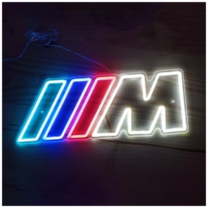 Neon led personalizado con logotipo similar al acabado M de BMW Cartel personalizable con logo parecido a coches BMW de serie M 0