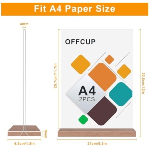 OFFCUP A4 Soporte de Menu 5pcs Soporte para Letreros T Expositor de Mesa para Soporte Carteles Expositor Publicitario Soportes de Sobremesa para Carteles Soporte Sobremesa Acrilico Base de Madera 0 0