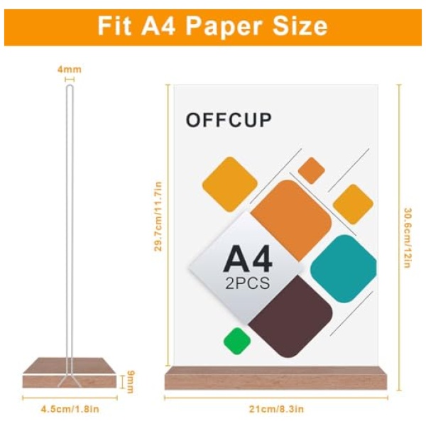 OFFCUP A4 Soporte de Menu 5pcs Soporte para Letreros T Expositor de Mesa para Soporte Carteles Expositor Publicitario Soportes de Sobremesa para Carteles Soporte Sobremesa Acrilico Base de Madera 0 0