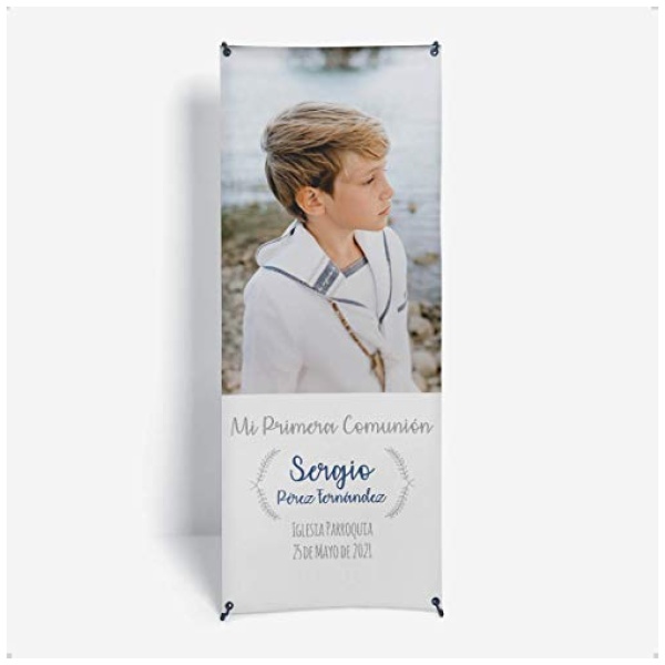 Onepersonal Photocall Personalizado comunion nino con Estructura Xbanner de Lona Personalizable para anadir foto y texto Diseno minimalista Decoracion Comuniones Personalizada 0