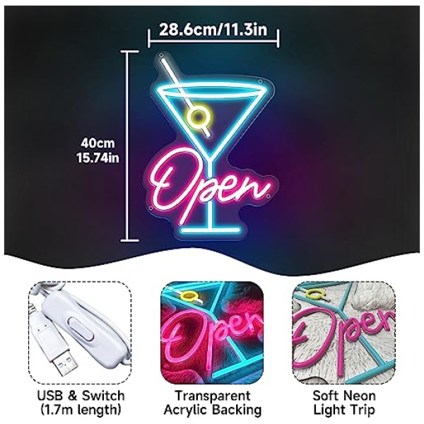 Open Cocktails Letras Luminosas Decorativas Neon personalizado 288 40cm Neon LED Lumin Decoracion de Pared Luz de Neon Decoracion para Fiestas Cumpleanos Graduaciones DecorAlimentacion USB 0 0