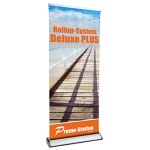 Roll Up Deluxe Plus Rollup sin cartel sin presion enrollable de aluminio anodizado en plata incluye bolsa de transporte Rollup Banner expositor para anuncios 100 cm de ancho 0