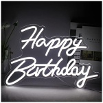 SIGNSHIP Happy Birthday Letrero de neon Luz de neon LED blanca para decoracion de pared Letreros de luz de carta USB para el hogar Dormitorio Bar Fiesta de cumpleanos Decoracion 0