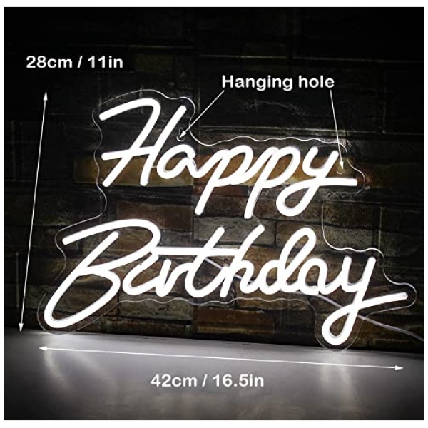 SIGNSHIP Happy Birthday Letrero de neon Luz de neon LED blanca para decoracion de pared Letreros de luz de carta USB para el hogar Dormitorio Bar Fiesta de cumpleanos Decoracion 0 2