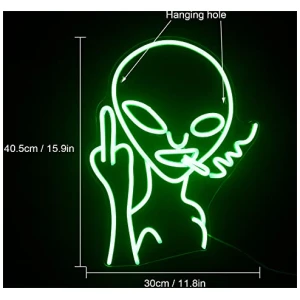 Signo de neon Alien verde gesto de neon Alien para decoracion de paredes neon Alien con fuente de alimentacion USB para sala de juegos bar dormitorio decoracion del hogar 0 0