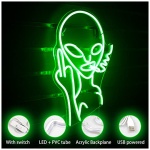 Signo de neon Alien verde gesto de neon Alien para decoracion de paredes neon Alien con fuente de alimentacion USB para sala de juegos bar dormitorio decoracion del hogar 0 1