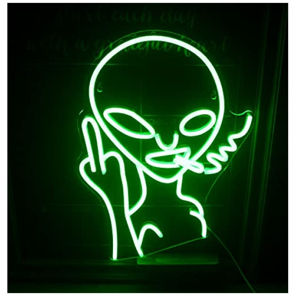 Signo de neon Alien verde gesto de neon Alien para decoracion de paredes neon Alien con fuente de alimentacion USB para sala de juegos bar dormitorio decoracion del hogar 0