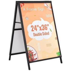 VEOVR Soporte para Carteles en Forma A Expositor Doble Cara 91x61 cm Caballete de Acero para Carteles Plegable y Portatil Tablero Publicitario Impermeable para Bares Restaurantes Exposiciones Exterior 0