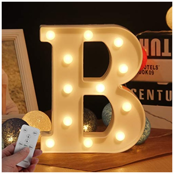 WHATOOK Letras Luminosas Decorativas con Luces LED con temporizador inalambrico y mando a distancia regulable decoracion para cumpleanos fiestas bodas y vacaciones casa bar Blanco Letra B 0