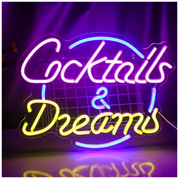 Wanxing Cocktail Dream Letreros de neon Rosa Azul Luz de neon USB Letras mas grandes Letrero de neon para dormitorio Hogar Bar Estudio Cerveza Club Tienda Ventana Boda Fiesta de cumpleanos 0