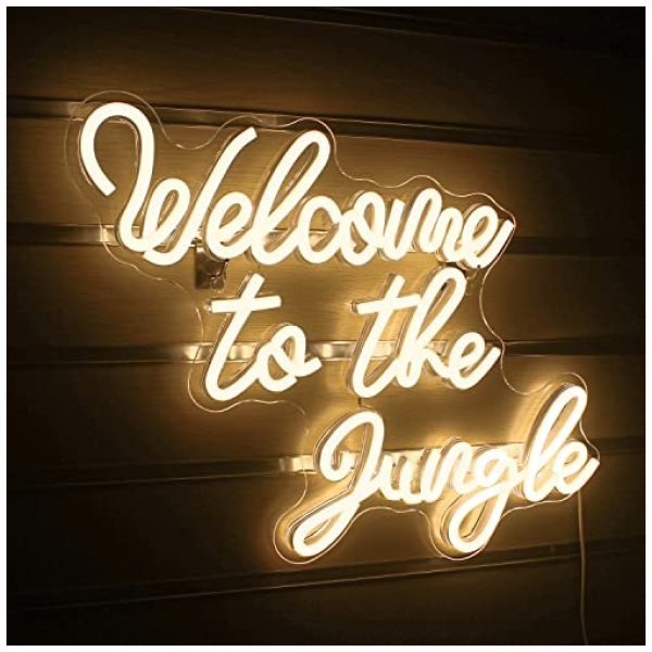 Welcome to the Jungle Letra de neon blanco neon signo LED cartel palabra luz de neon para decoracion de pared USB Letra luminosa para jardin entrada de casa porche fiesta regalo 0 0