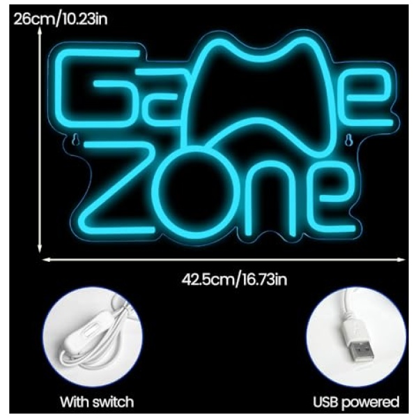 XJNOLGXIQU Game Zone Letrero De Neon LED Juego Luz De Neon Azul Letrero De Neon USB Para Decoracion De Sala De Juegos Area De Juegos Sala Bar Juego Favor De Fiesta Para Ninos Adolescentes 0 0