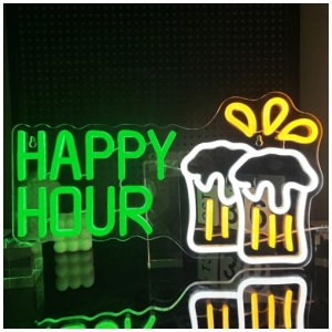 XJNOLGXIQU Happy Hour Cerveza Neon Amarillo Neon LED Neon Personalizado USB Barra De Luz De Neon Personalizada Fiesta De Cumpleanos Musica En Vivo Fiesta Decoracion De Pared 0 1