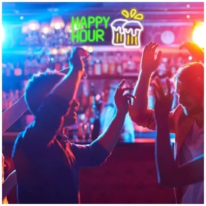 XJNOLGXIQU Happy Hour Cerveza Neon Amarillo Neon LED Neon Personalizado USB Barra De Luz De Neon Personalizada Fiesta De Cumpleanos Musica En Vivo Fiesta Decoracion De Pared 0 2