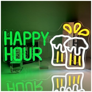 XJNOLGXIQU Happy Hour Cerveza Neon Amarillo Neon LED Neon Personalizado USB Barra De Luz De Neon Personalizada Fiesta De Cumpleanos Musica En Vivo Fiesta Decoracion De Pared 0