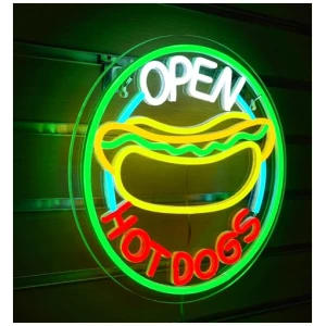 ineonlife Open Hot Dogs Letreros de Neon para Decoracion de Paredes Luces de Neon para Restaurante Regulables Led de Negocios para Tiendas Rapidas Fiesta Regalo Luces Decorativas 5V2A USB 0 0